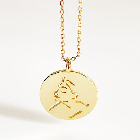 Sweet Minimalist Geometric 925 Sterling Silver Gold Plated Cartoon Face Pendant Necklace for Women