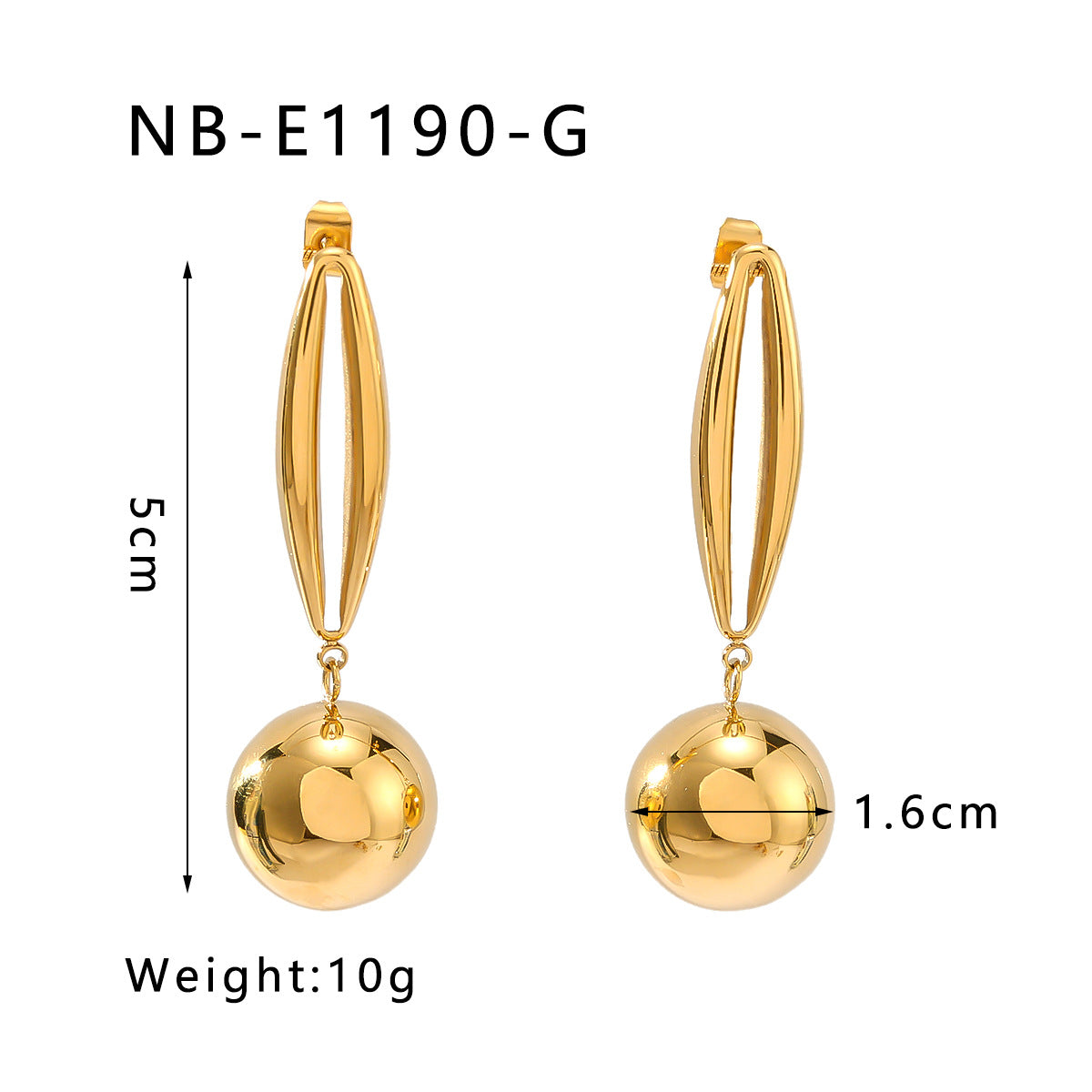 Orecchini Pendenti Minimalisti Geometrici a Doppio Strato con Ovali Vuoti e Sfere Rotonde in Acciaio Inox, Finitura Oro 18K Placcato Sottovuoto