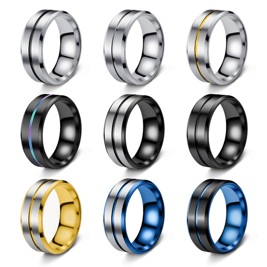 Geometric Plated Titanium Steel Ring Unisex