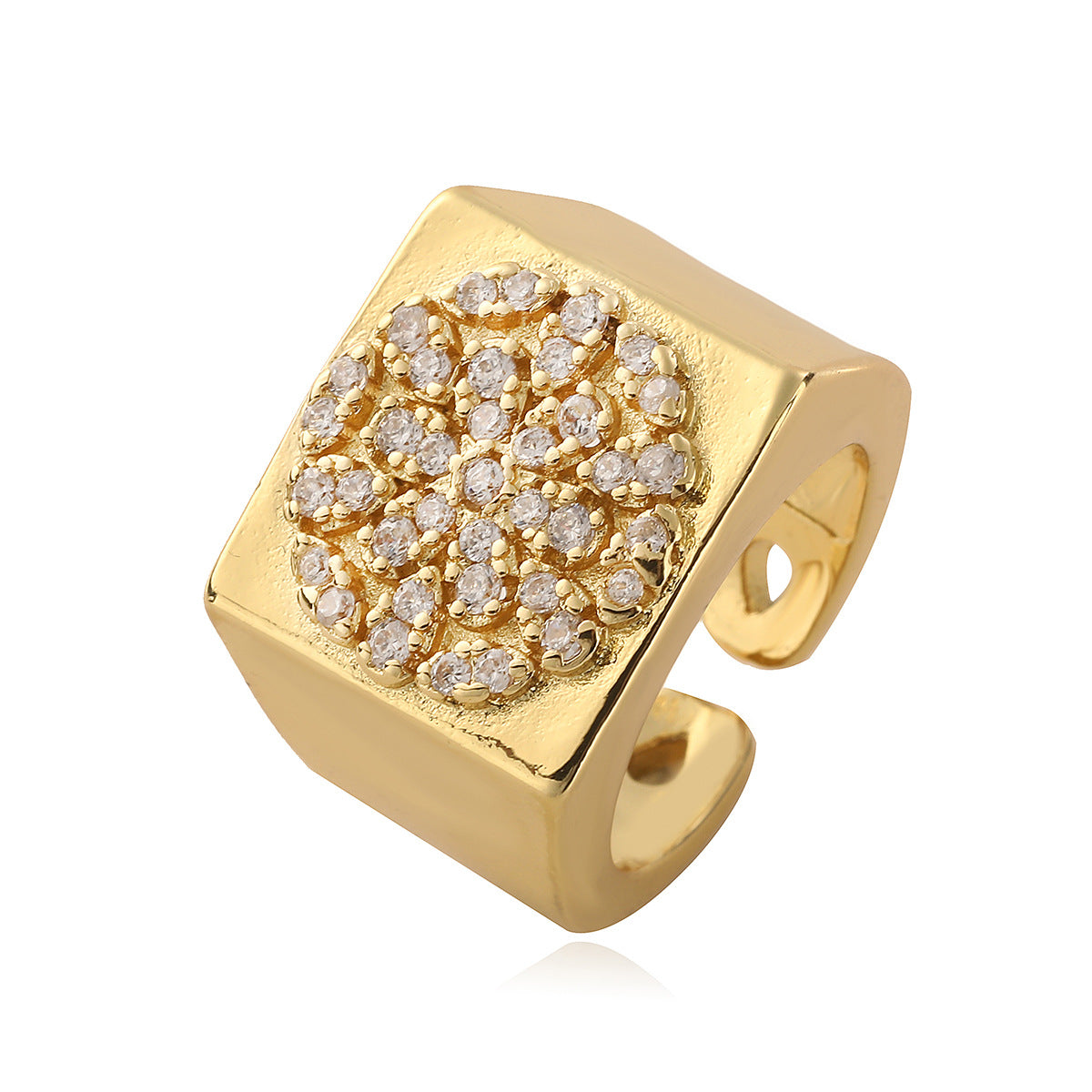 Fashionable Geometric Copper Ring with 18K Gold Plating and Zircon Inlay for Women