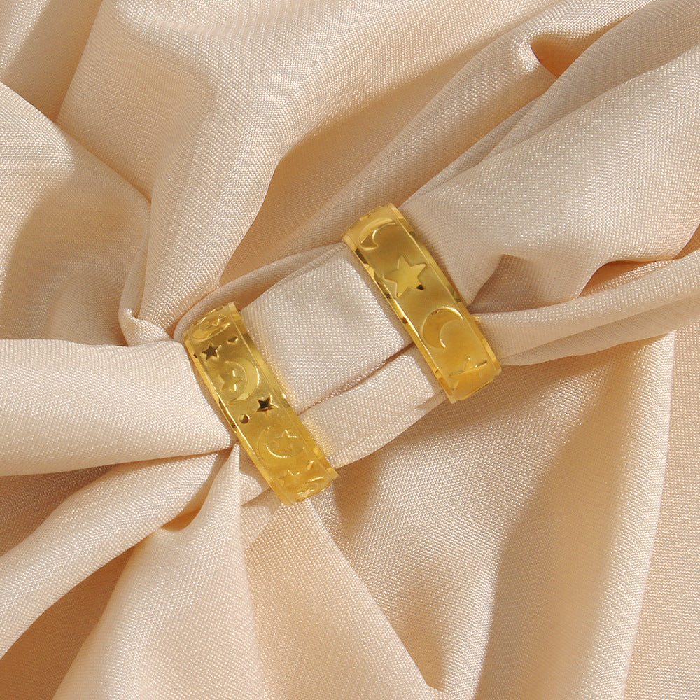 Anillo Minimalista Geométrico de Estrella y Luna para Mujer en Acero Inoxidable con Acabado Galvanizado