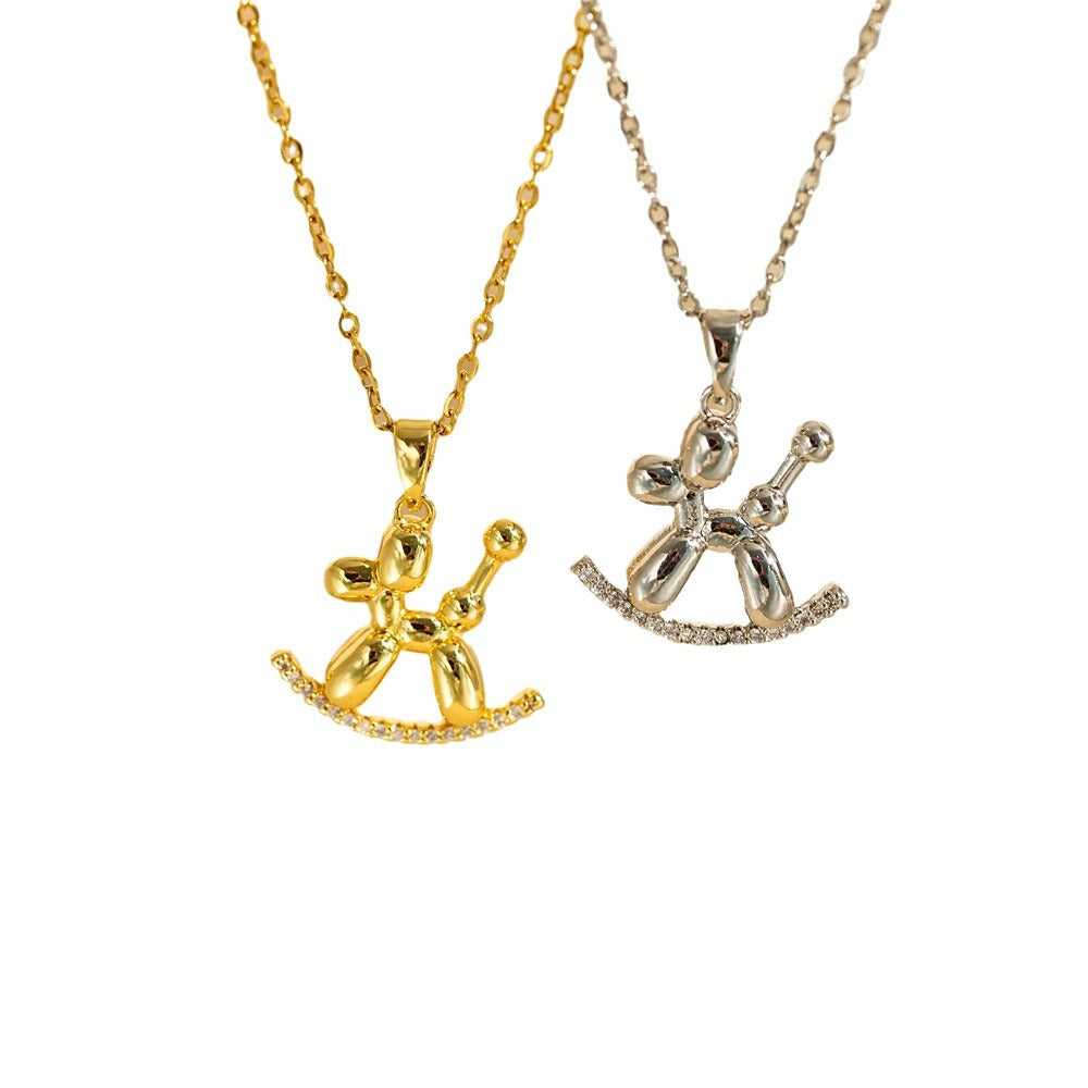 Minimalist Balloon Dog Pendant Necklace in Titanium Steel with Plated Finish for Women