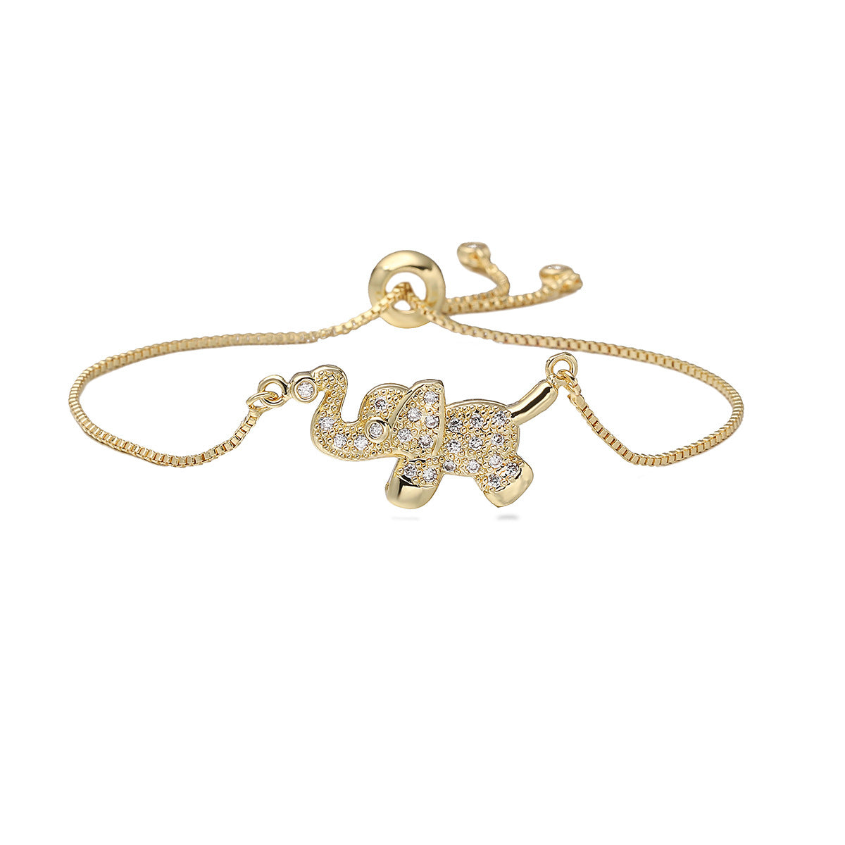 Luxury Minimalist Gold Plated Brass Geometric Elephant Bracelet with Cubic Zirconia for Women