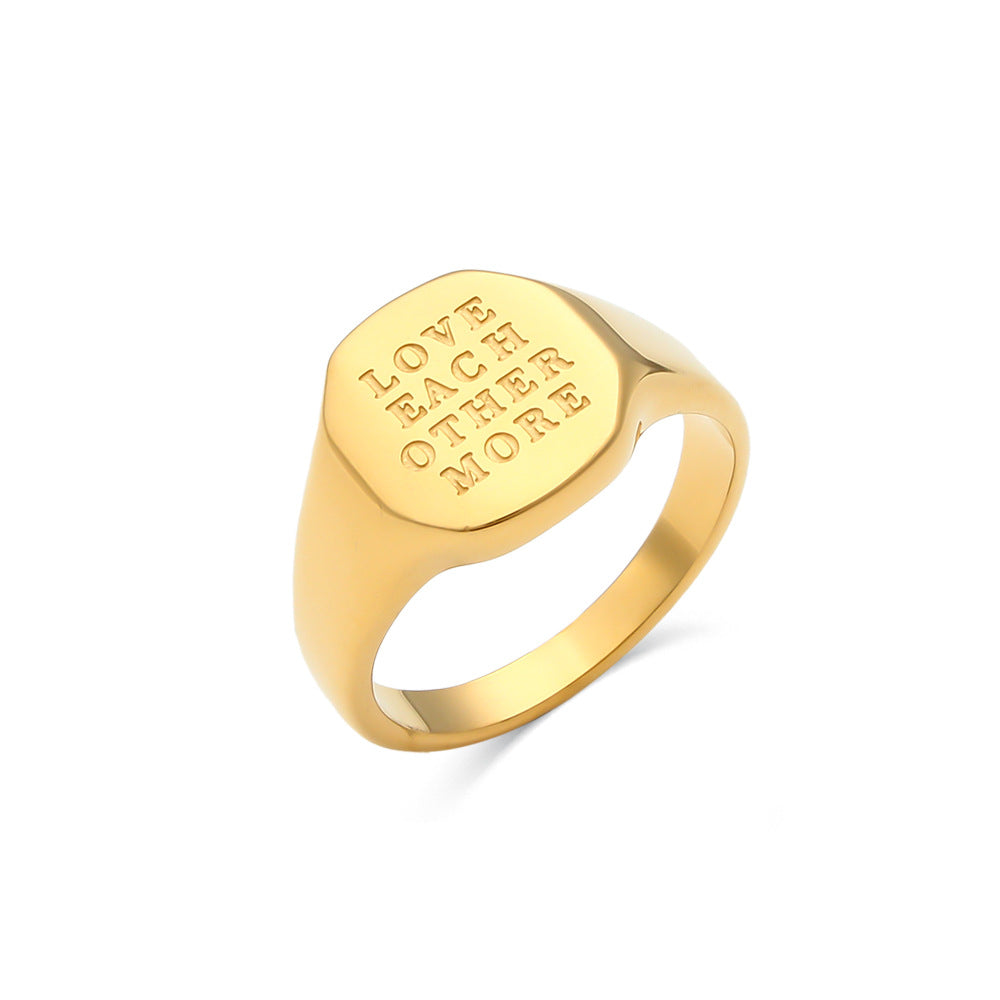Minimalist Letter-Shaped Titanium Steel Ring with 18K Gold Plating for Women