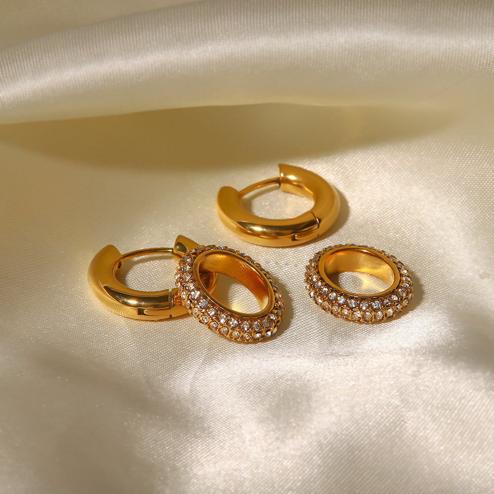 Orecchini a perno geometrici minimalisti in acciaio inossidabile con intarsio completo di strass per donne, ipoallergenici e resistenti allo sbiadimento