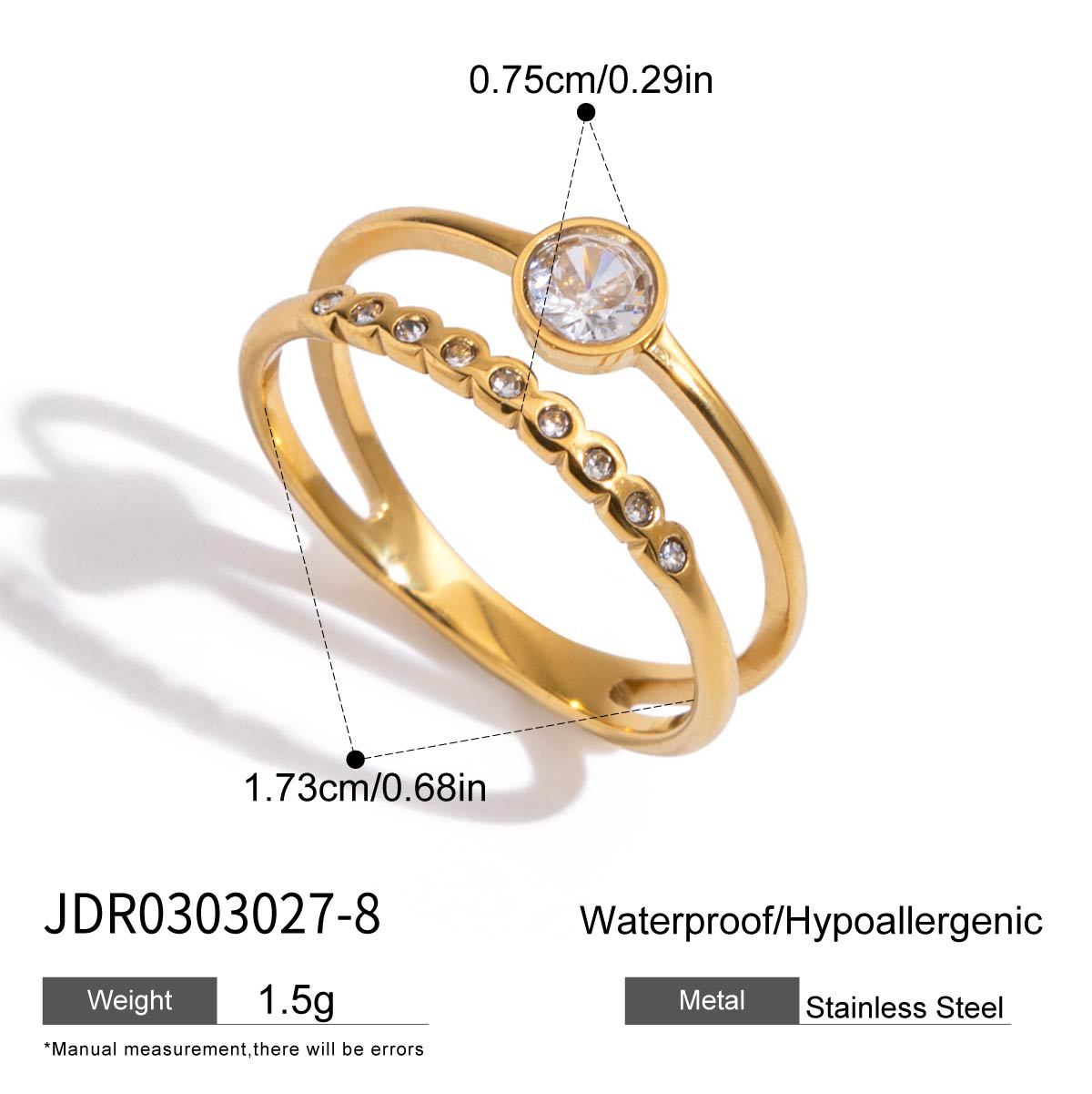 Anello Minimalista Geometrico in Acciaio al Titanio con Intarsio di Zirconi per Donne Gioielli Ipoallergenici in Acciaio Inossidabile
