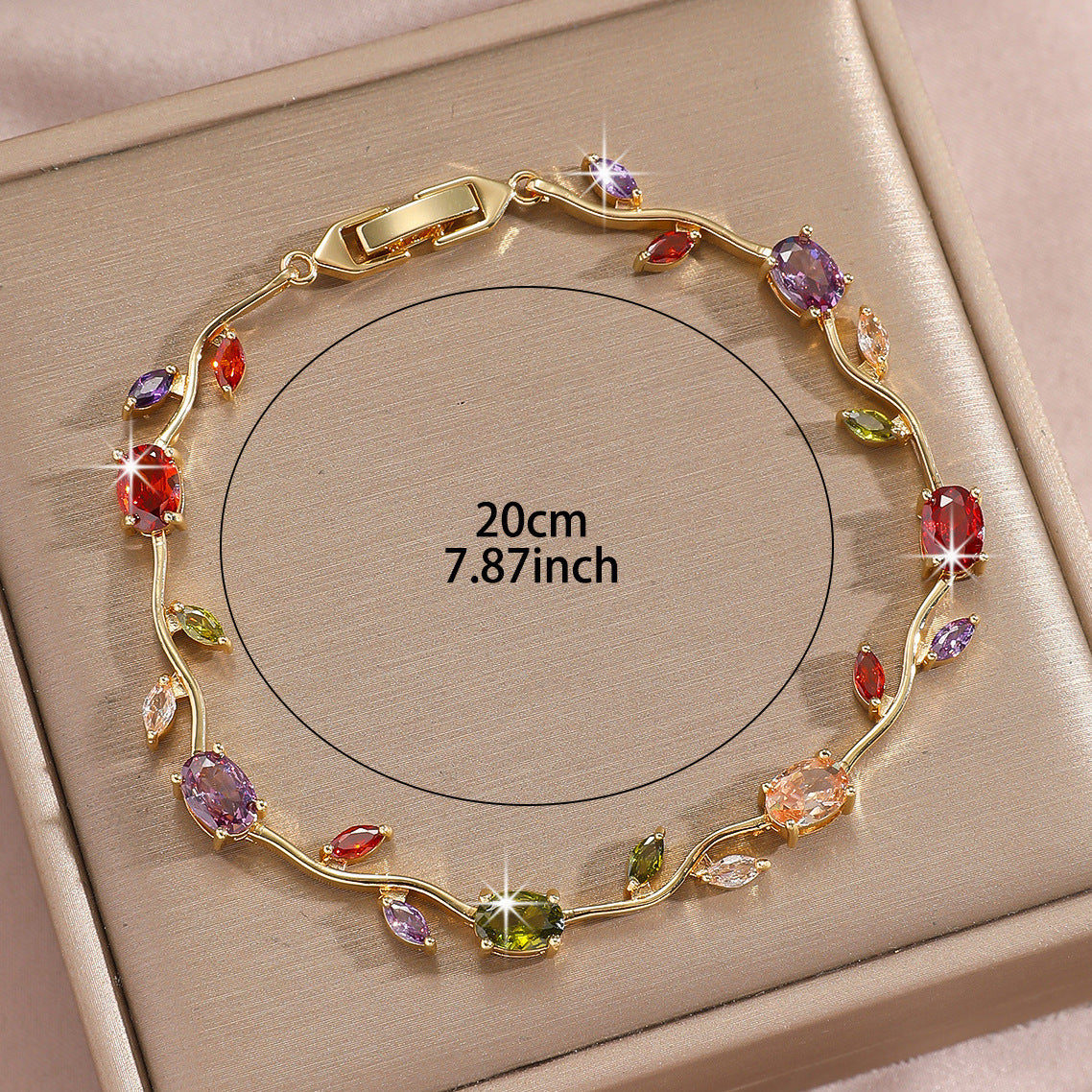 Luxury Gold Plated Brass Leaf Bracelet with Cubic Zirconia Inlay Unisex Floral Design