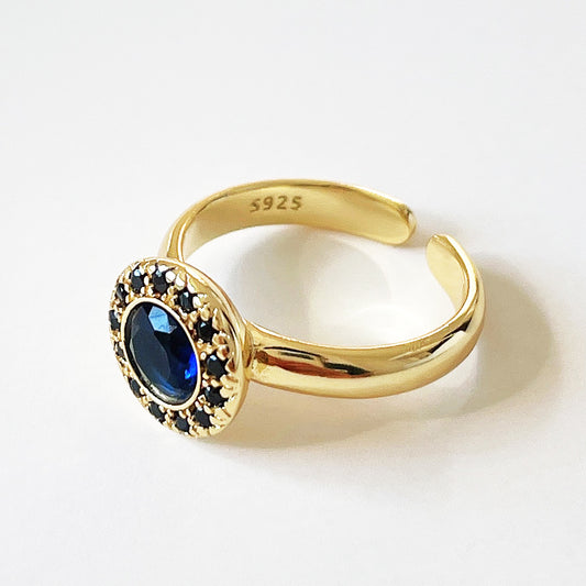 Anillo de zafiro redondo geométrico de plata de ley 925 chapado de mujer de época