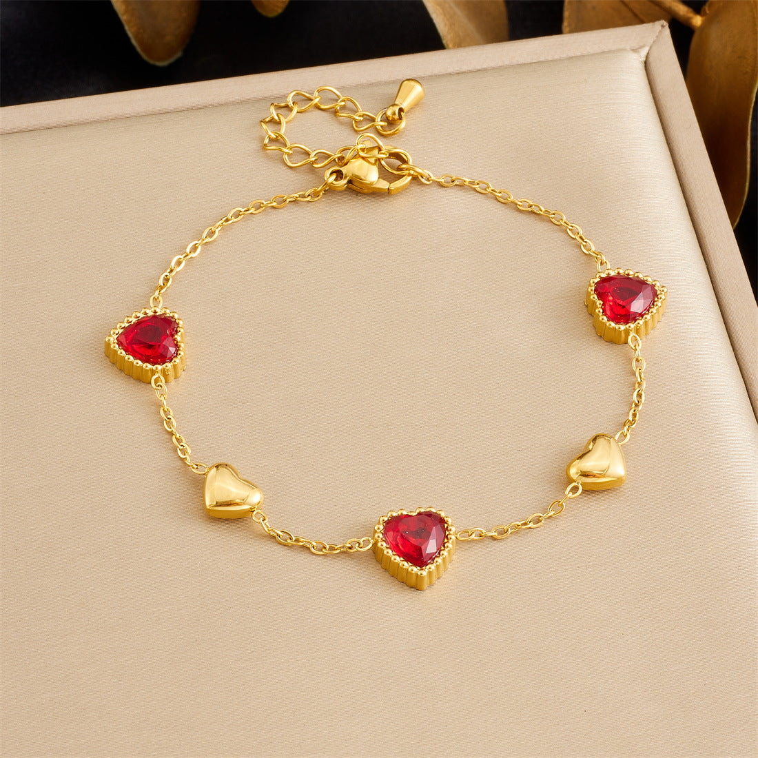 Minimalist Sweet Stainless Steel Drip Oil Plated Heart Floral Fruit Rhinestone Bracelet