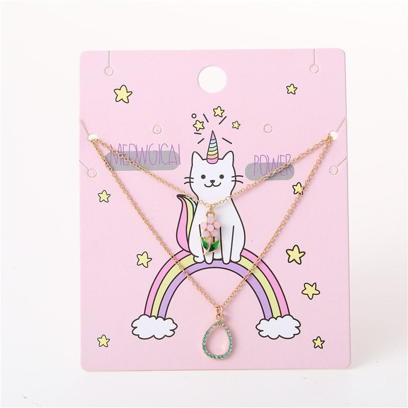 Dulce Collar de Mariposa Floral Estrella Corazón para Niñas, Cadena de Aleación con Acabado Esmaltado, Joyería de Verano Multicapa