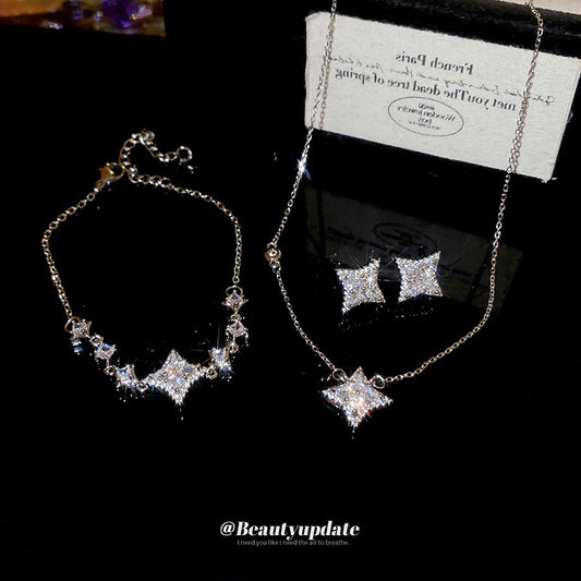 Elegant Star-Shaped Copper Necklace and Bracelet Set with Zircon Inlay for Women