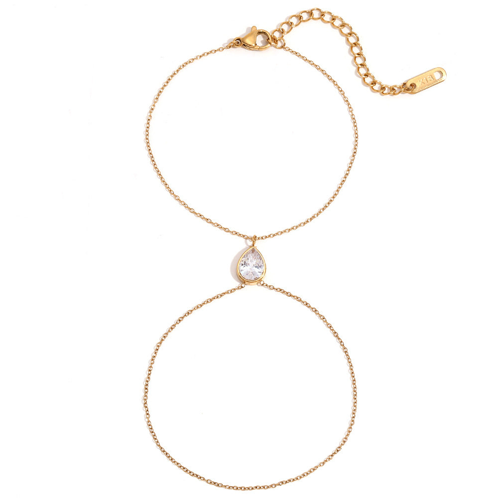 Bracciale da donna a doppio strato con strass a goccia bianchi, placcato oro 18 carati in acciaio inossidabile geometrico minimalista