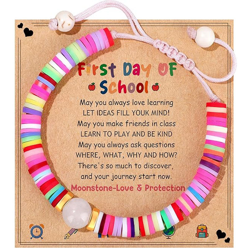 Sweet Geometric Heart Round Resin Braided Bracelet Set for Girls