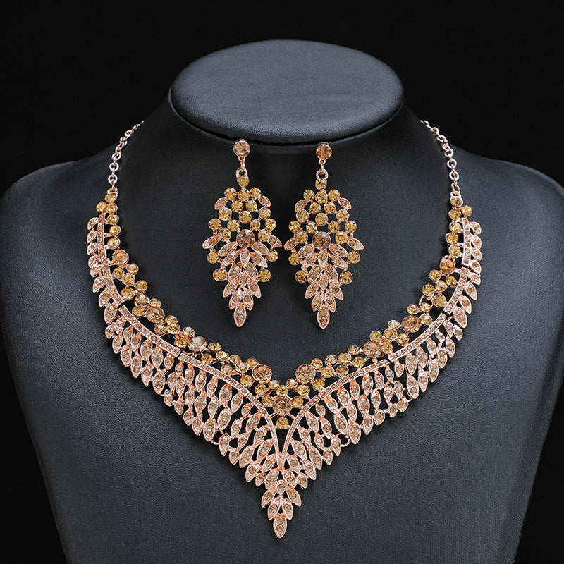 Vintage Floral Alloy Choker Necklace Set with Fan and Abacus Motifs Electroplated Short Pendant and Earrings for Women