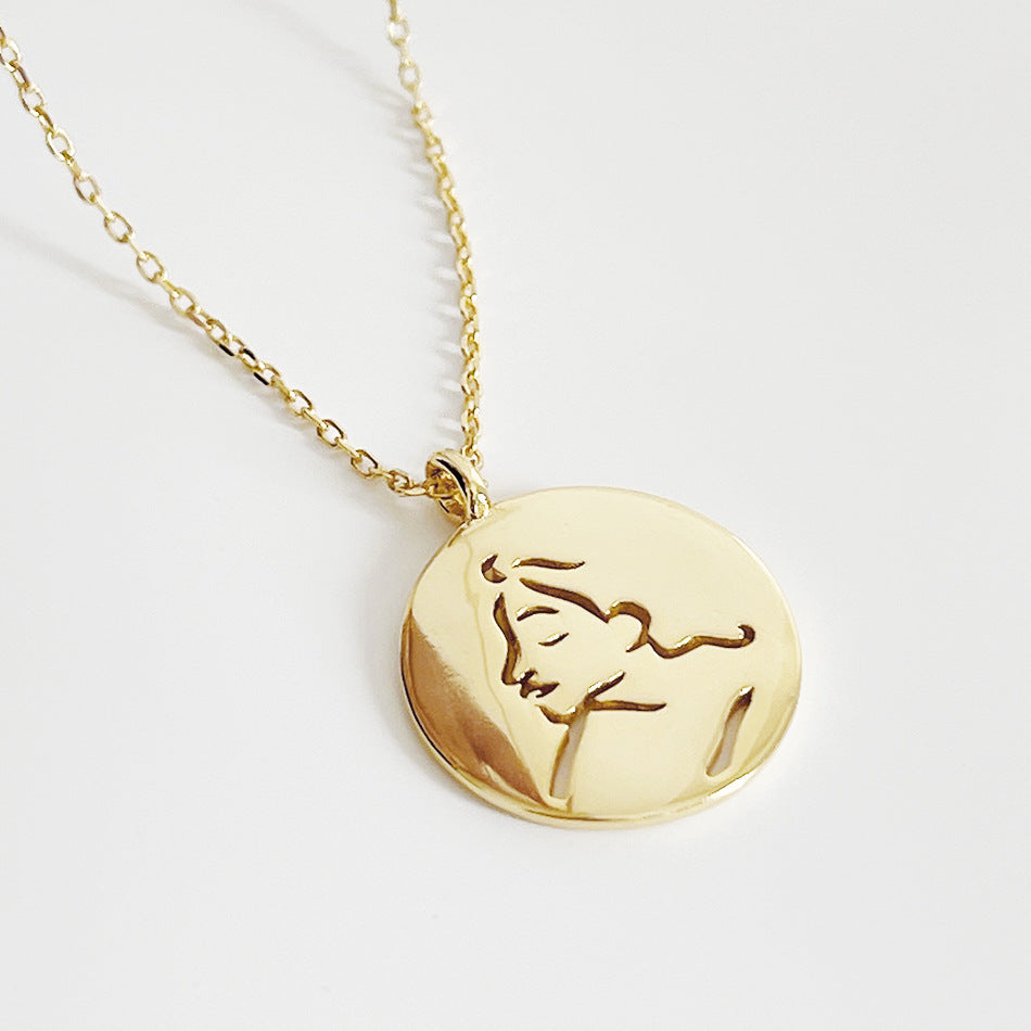 Sweet Minimalist Geometric 925 Sterling Silver Gold Plated Cartoon Face Pendant Necklace for Women