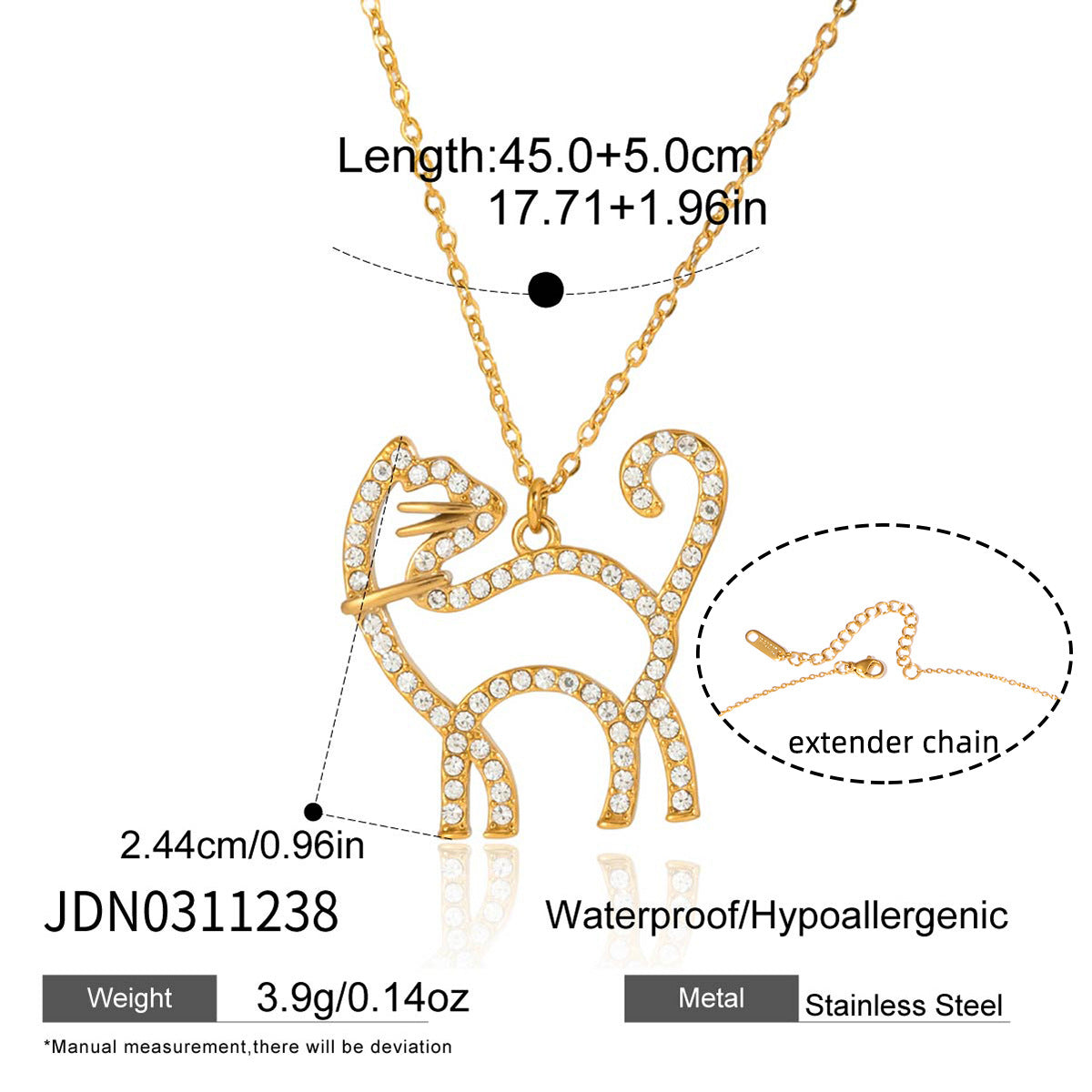 Collar colgante de gato geométrico minimalista de acero inoxidable 316L con baño de oro PVD para mujer