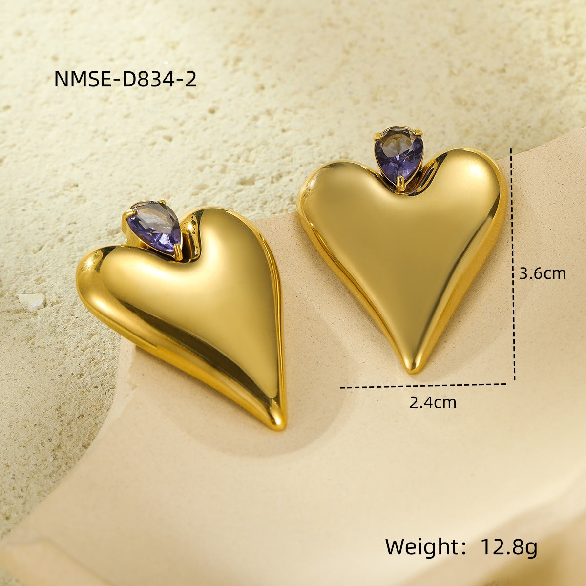 Orecchini a perno minimalisti a forma di cuore in acciaio al titanio con intarsio di zirconi per donna