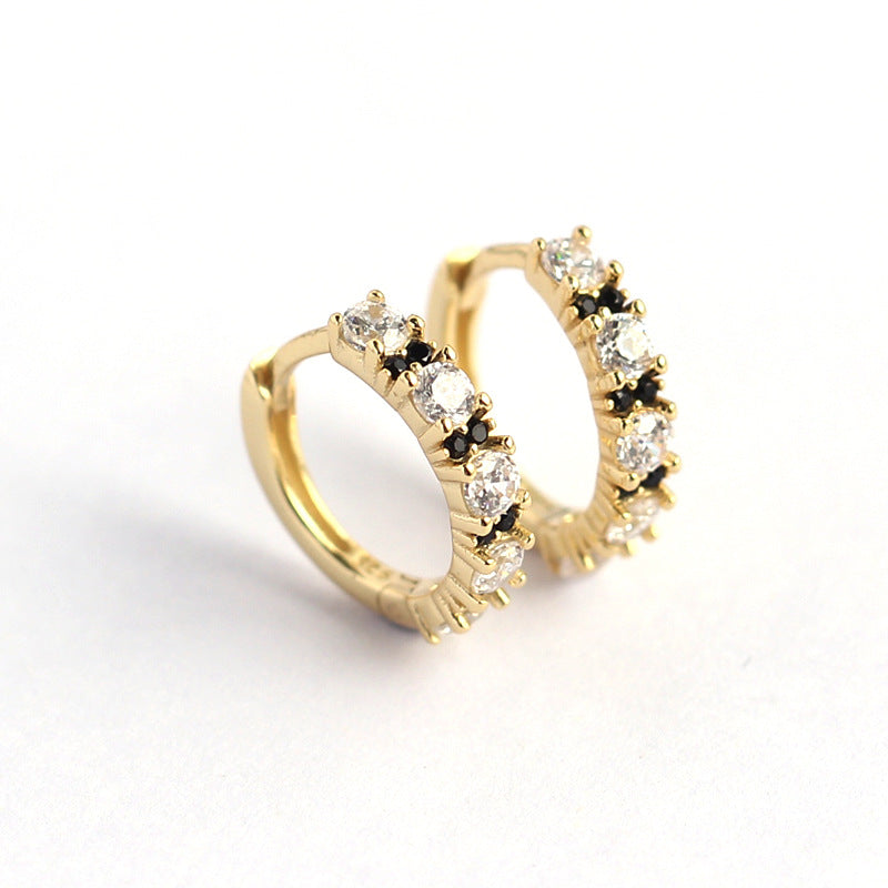 Minimalist 925 Sterling Silver Round Geometric Cubic Zirconia Inlay Hoop Earrings