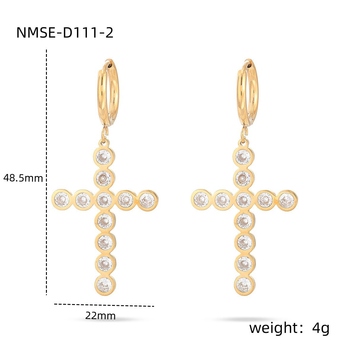 Elegantes pendientes de acero inoxidable con forma de cruz para mujer, con acabado chapado e incrustaciones de pedrería de colores
