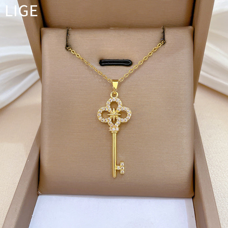 Sweet Star Cross Rhinestone Plated Titanium Steel Necklace Unisex Cable Chain