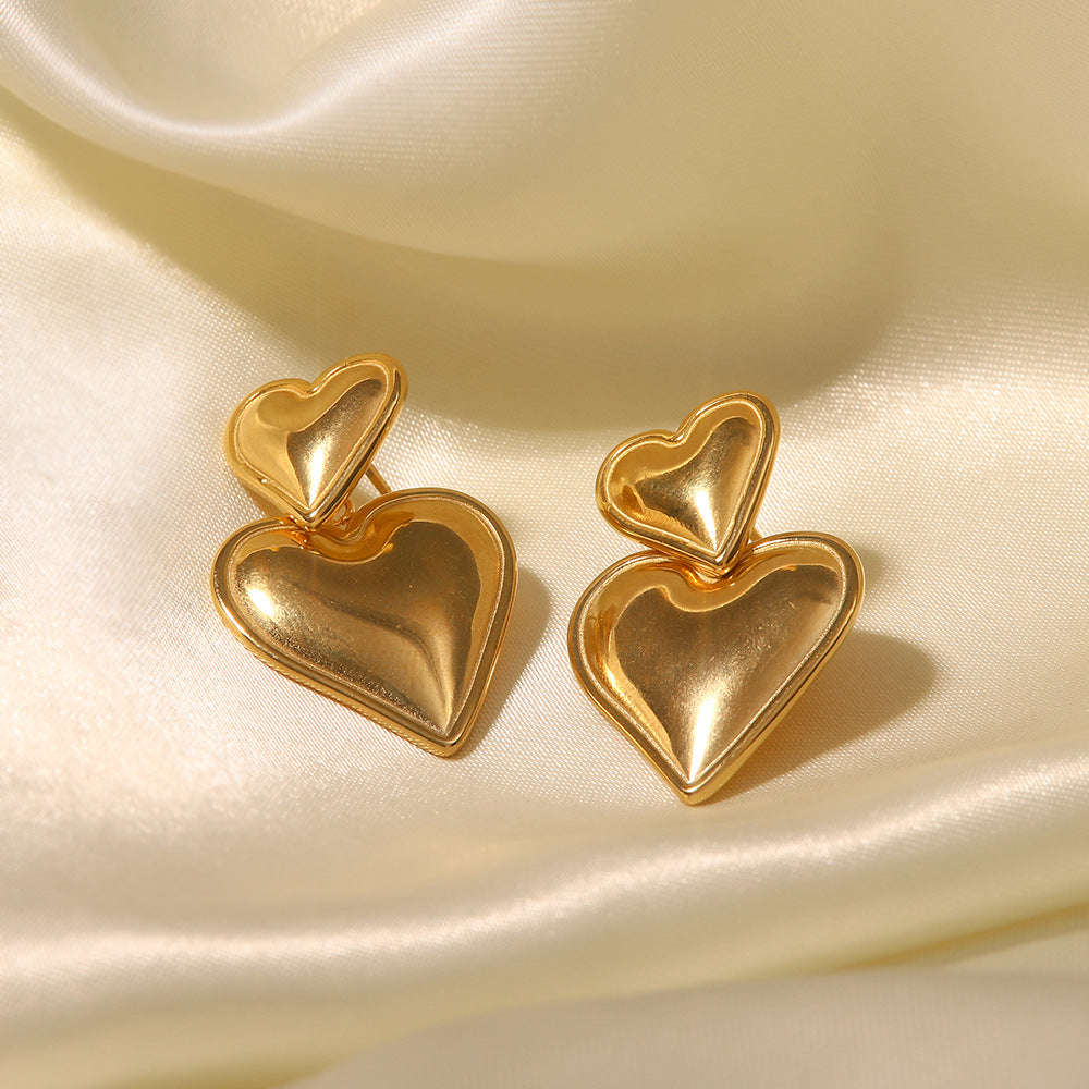 Orecchini da donna in acciaio inossidabile placcato oro 18 carati a cuore geometrico minimalista