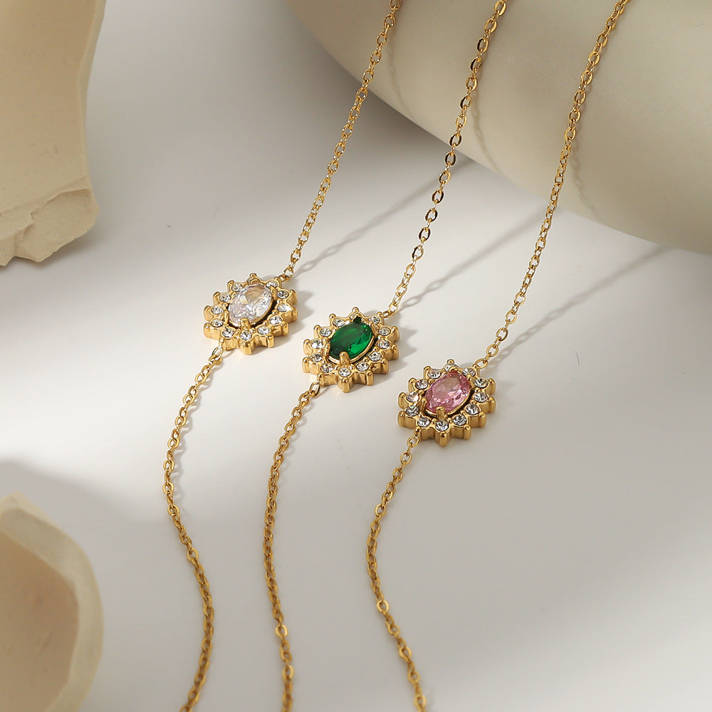 Vintage Emerald Zircon Crystal Titanium Steel Bracelet for Women with Geometric Shape and 18K Vacuum Plating