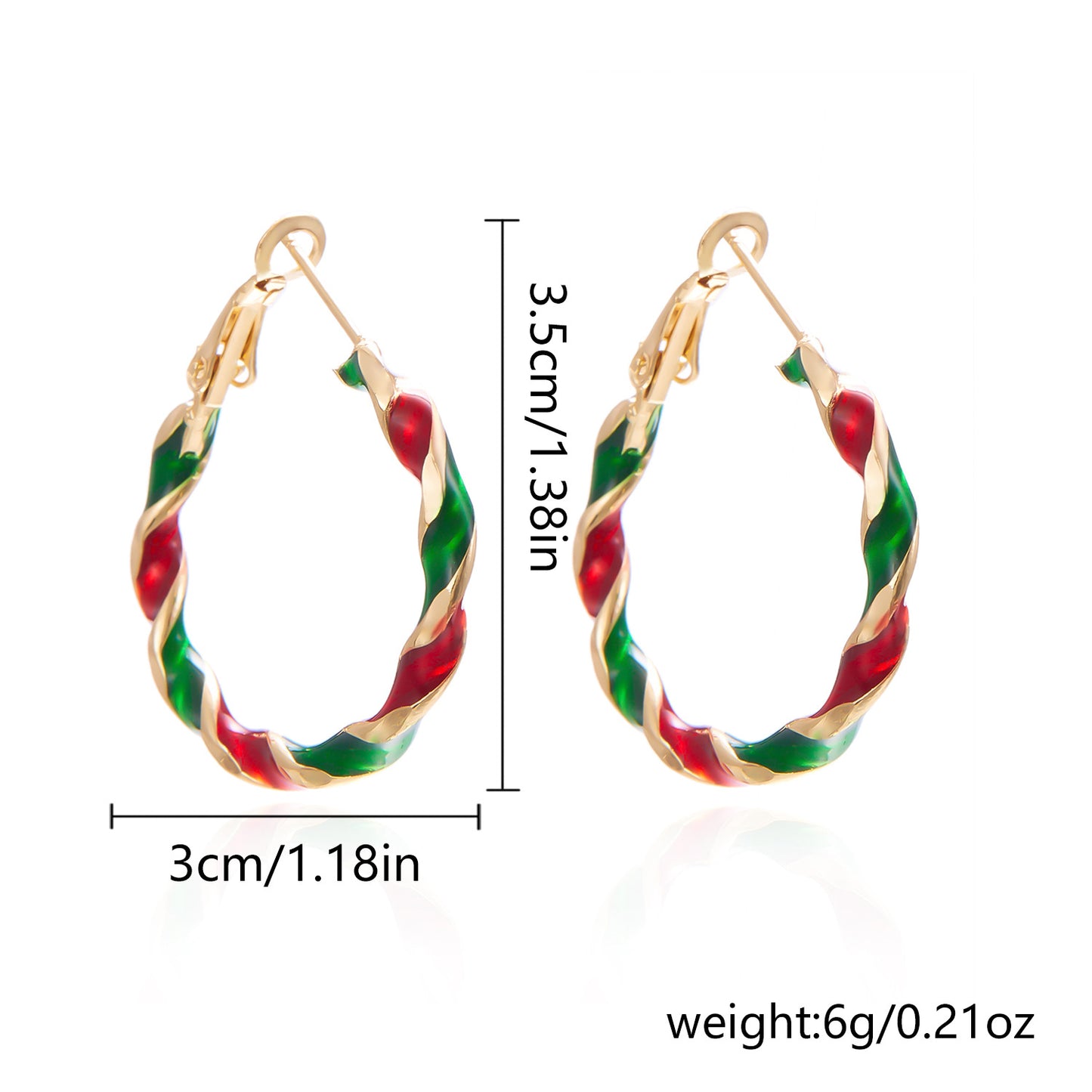 Pendientes de aro en espiral geométrica de aleación con acabado esmaltado para mujer, diseño circular colorido de Navidad