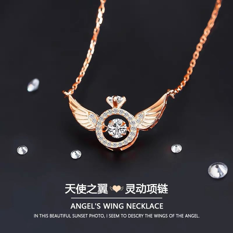 Minimalist Angel Wing Pendant Necklace for Women with Titanium Steel Chain and Micro-Paved Zirconia Crown Accent