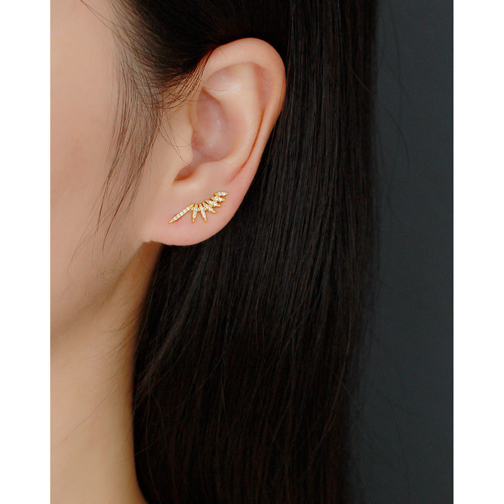 Minimalist Wing-Shaped S925 Sterling Silver Micro-Pave Zirconia Stud Earrings for Women