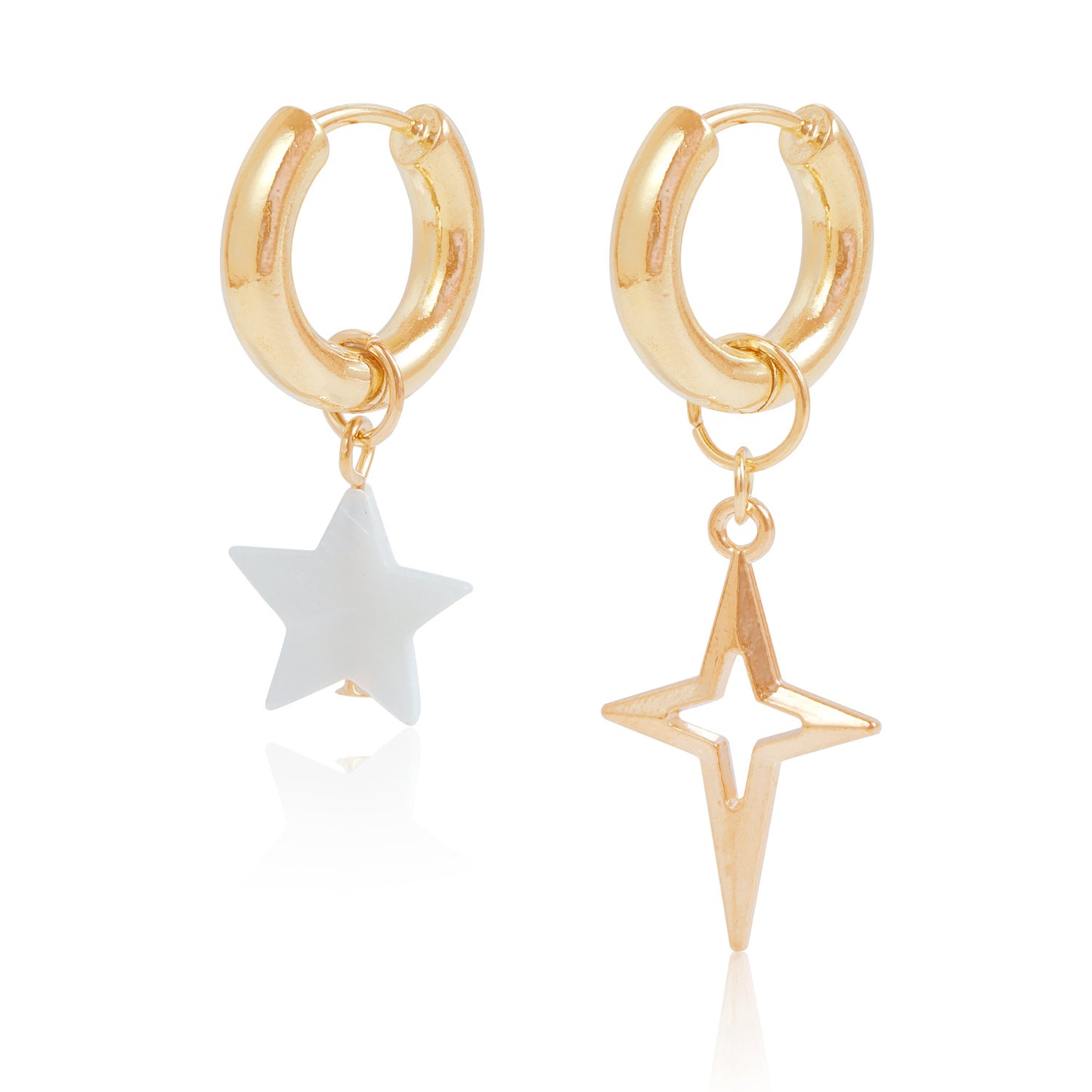 Pendientes de metal electrochapado asimétricos en forma de estrella con incrustaciones de nácar para mujer, joyería geométrica de moda para las orejas