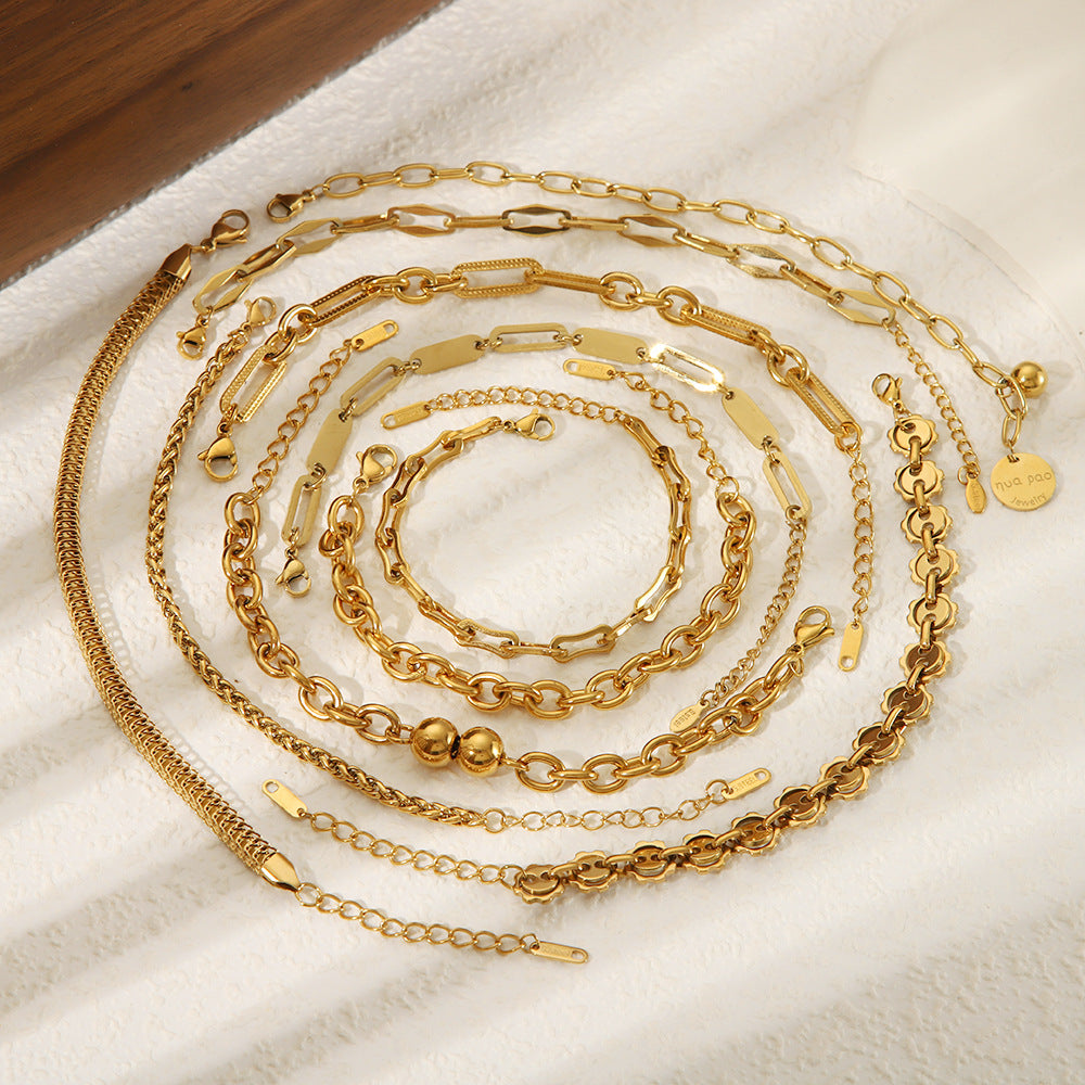 Punk Style Geometric Stainless Steel Handmade Chain Bracelet with 18K Gold Plating