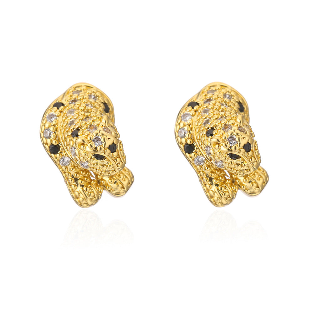 Orecchini a perno geometrici minimalisti in rame con perni placcati in oro 18K e zirconia micro-pavé