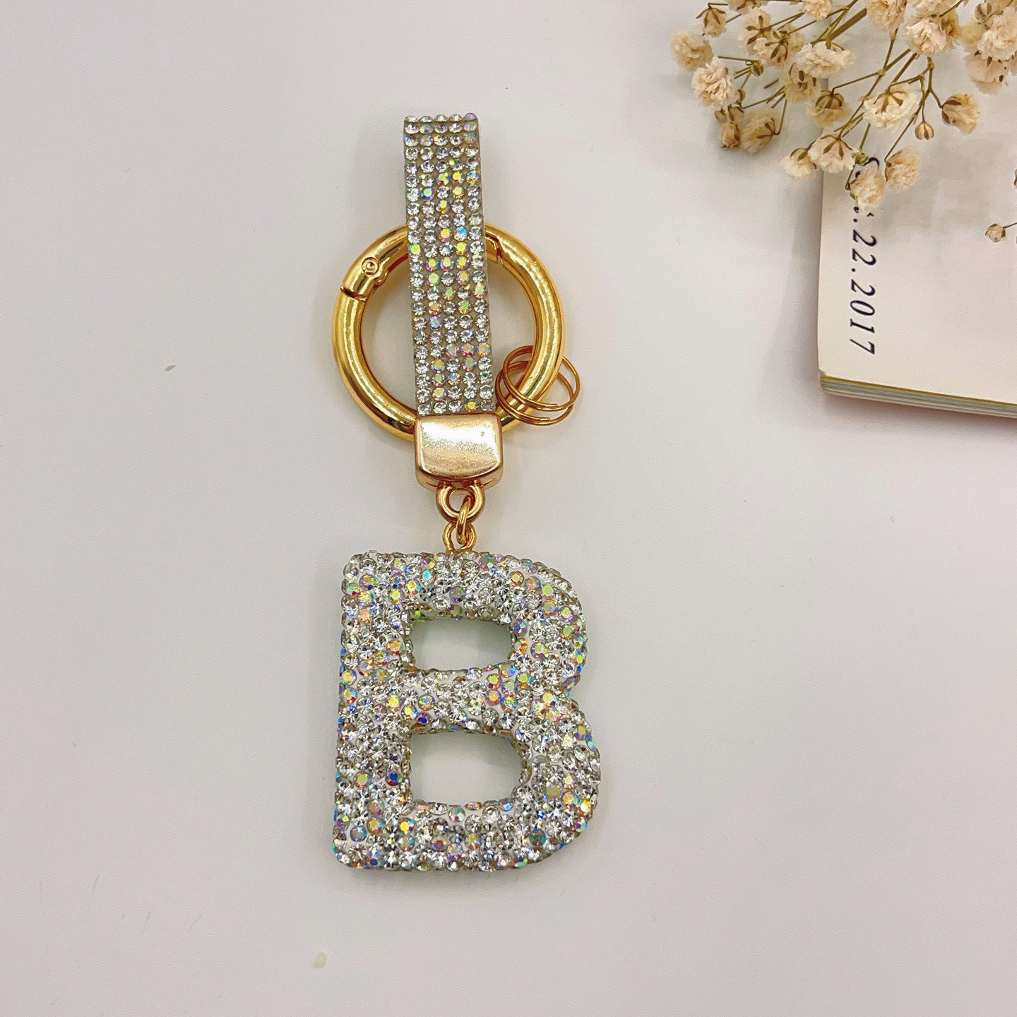 Sweet Rhinestone Inlay Letter Resin Keychain Charm Bar