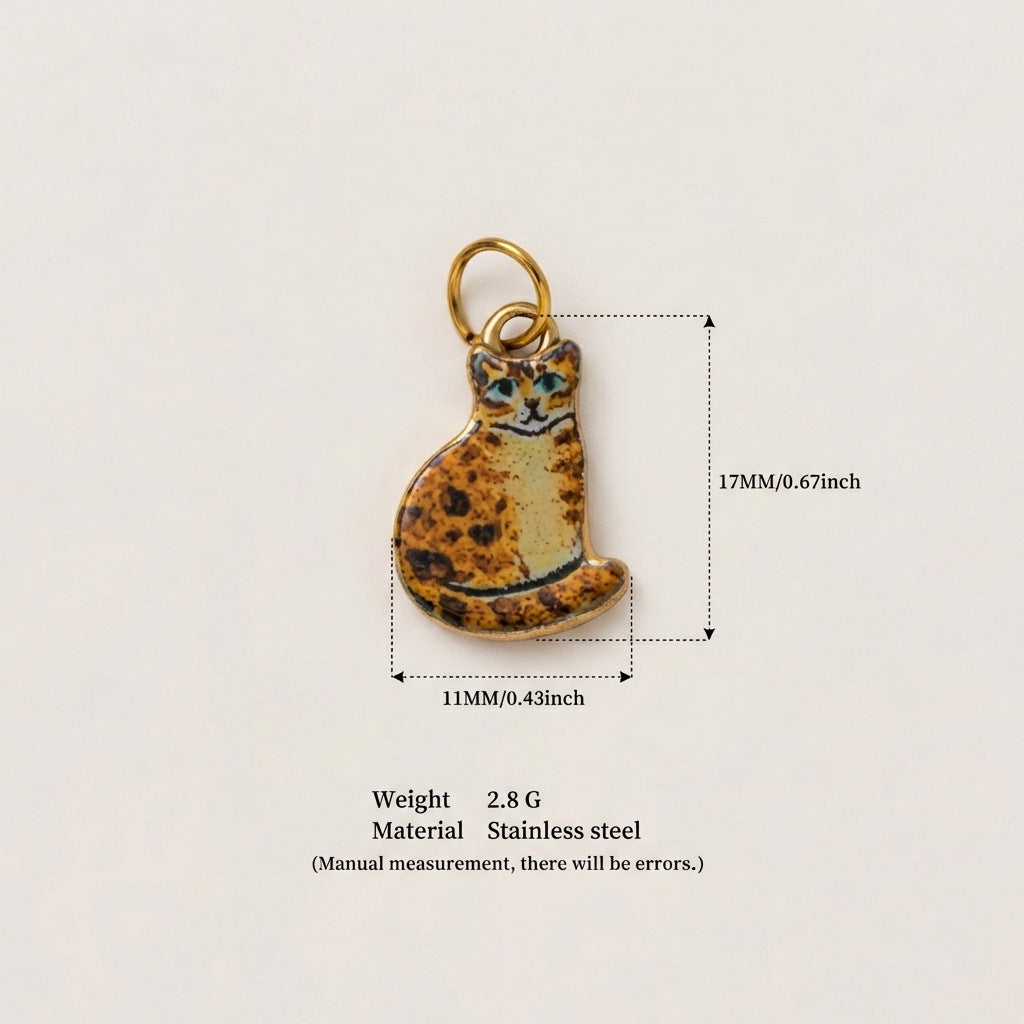 Cute Cat Animal Shape Stainless Steel Ceramic Drip Oil Plated Charm Bar Pendant
