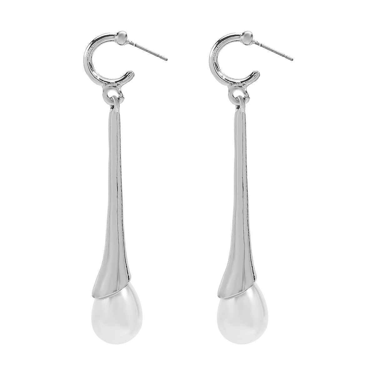 Orecchini pendenti da donna alla moda con perle geometriche in lega e finitura placcata con linee che ricordano gli strass