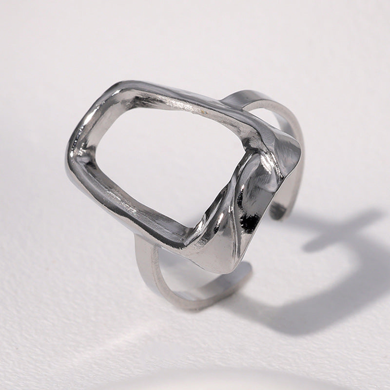 Anello Aperto Quadrato Geometrico Minimalista Placcato Oro 18K in Acciaio Inossidabile, Gioielli di Moda per Donna