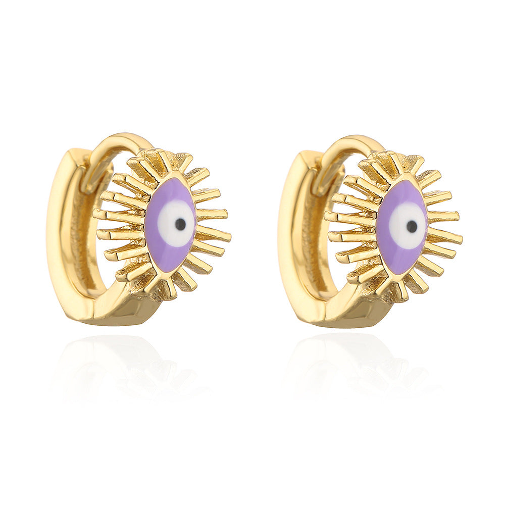 Fashion Geometric Evil Eye Enamel Drop Oil 18K Gold Plated Copper Mini Hoop Earrings for Women
