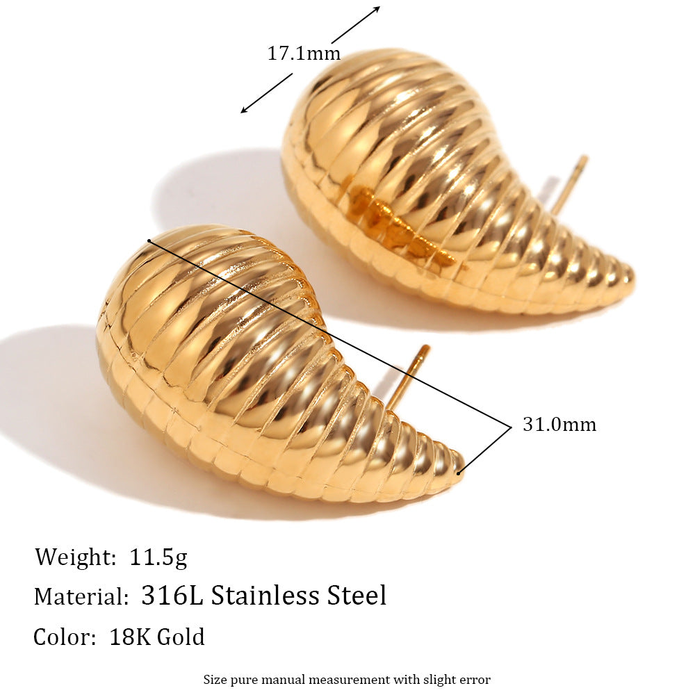 Minimalist Geometric Wave Texture Matte Earrings in Stainless Steel with 18K Gold Plating for Women