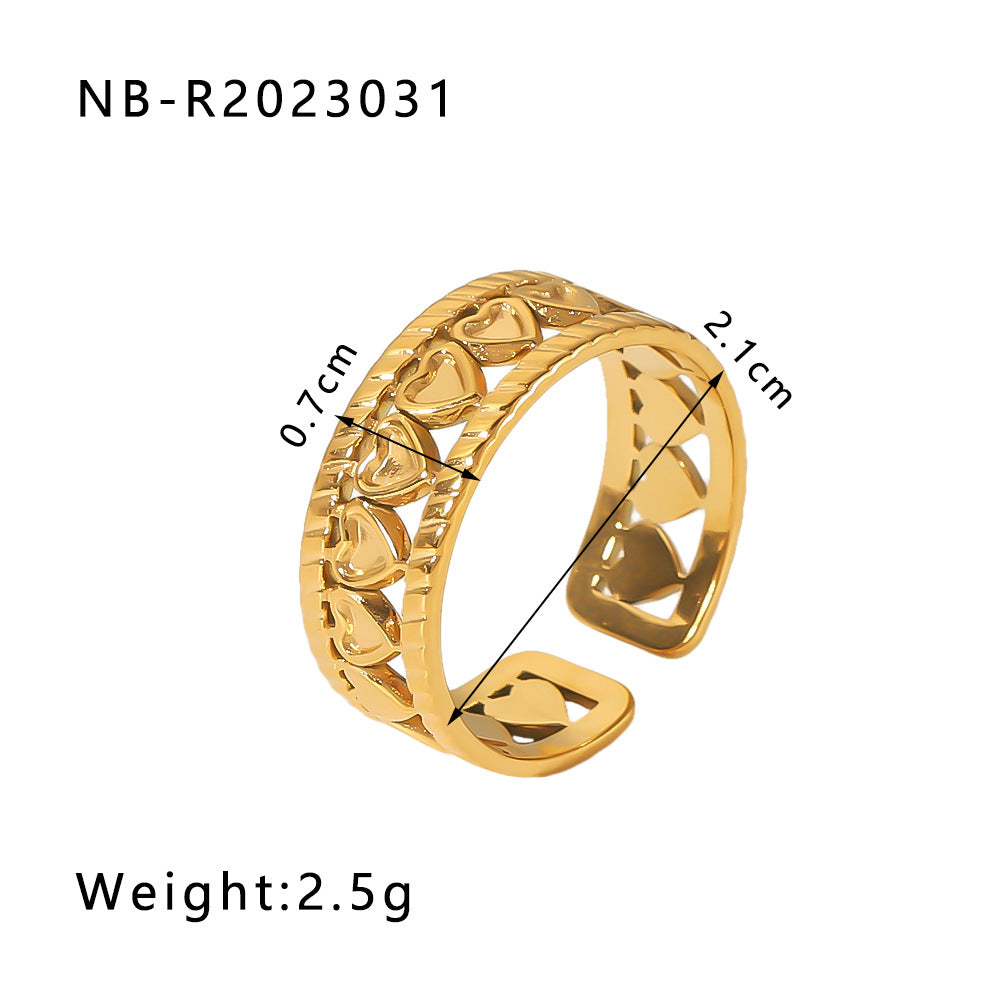 Minimalist Heart-Shaped Geometric Stainless Steel Open Ring for Women with 18K Vacuum Plating Finish