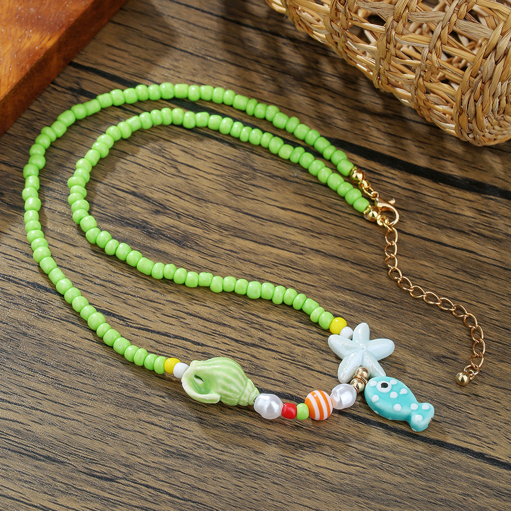 Geometric Round Ceramic Alloy Necklace Cable Chain Unisex