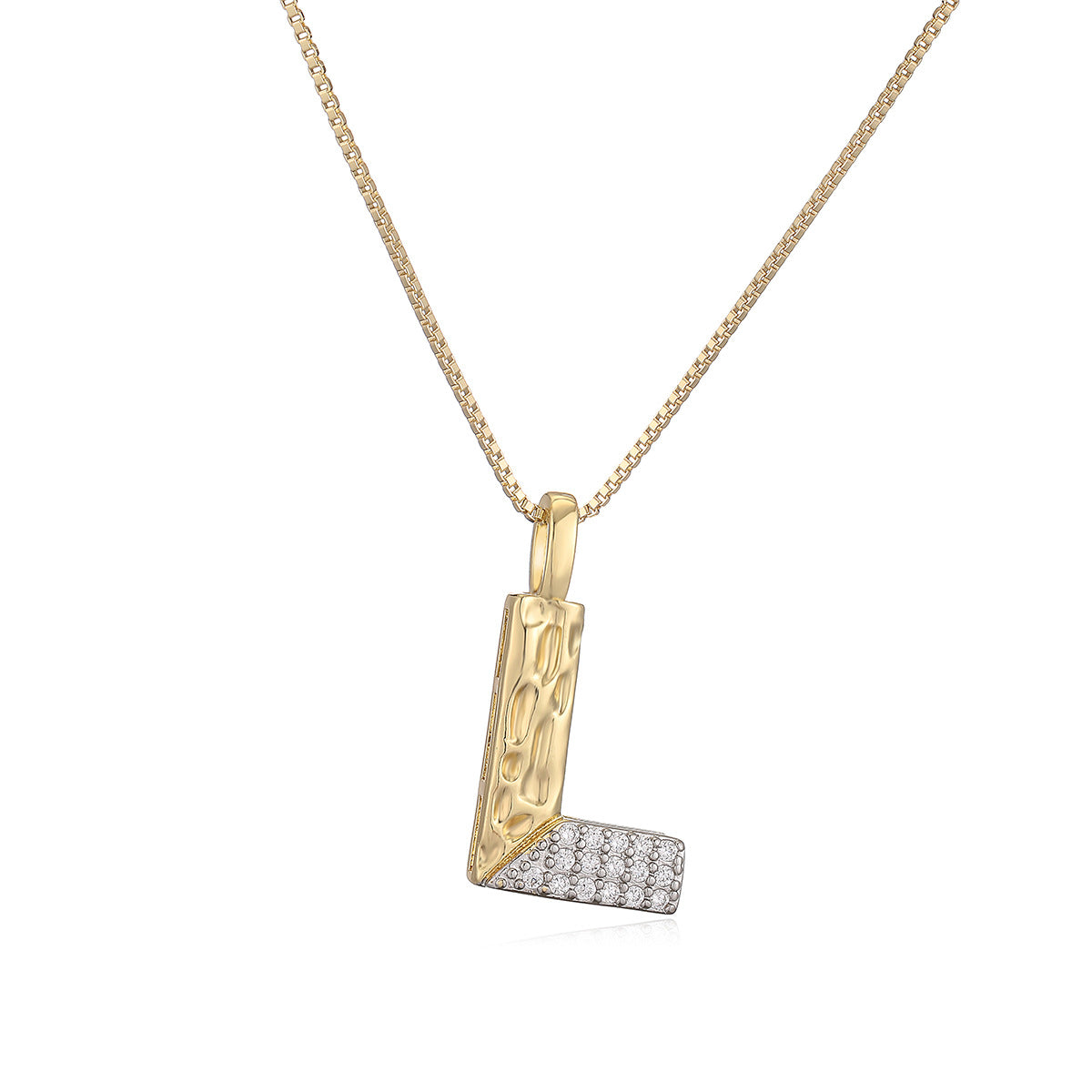 Minimalist Two-Tone Plated Cubic Zirconia Letter Pendant Necklace for Women with Box Chain