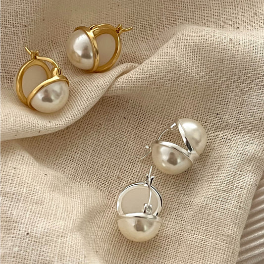 Minimalist Silver Ear Studs with Pearl Accents for Women Letter Shape Design Electroplated 925 Sterling Silver