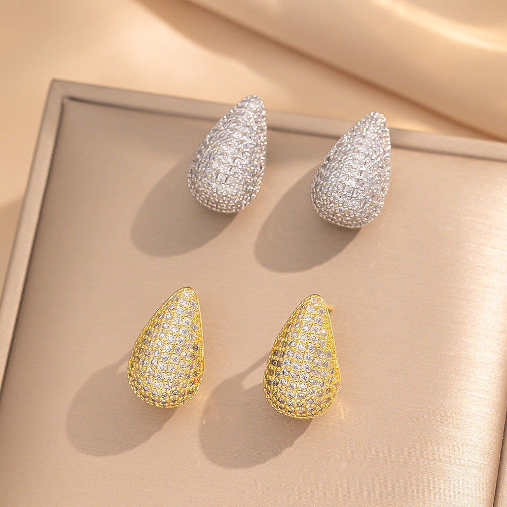 Minimalist Modern Heart-Shaped Titanium Steel Earrings with Micro-Pavé Rhinestone Accents for Women