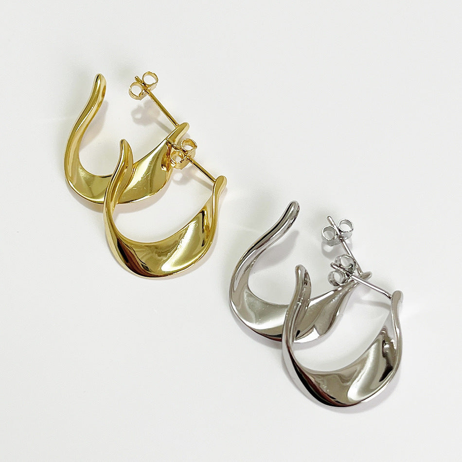 Minimalist Sweet 925 Sterling Silver U-Shape Teardrop Earrings with Pearl Inlay Gold and Platinum Plated for Women