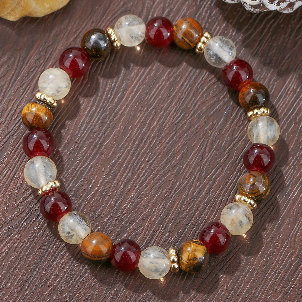 Round Natural Stone Beaded Bracelet with Green Aventurine and Black Agate for Unisex