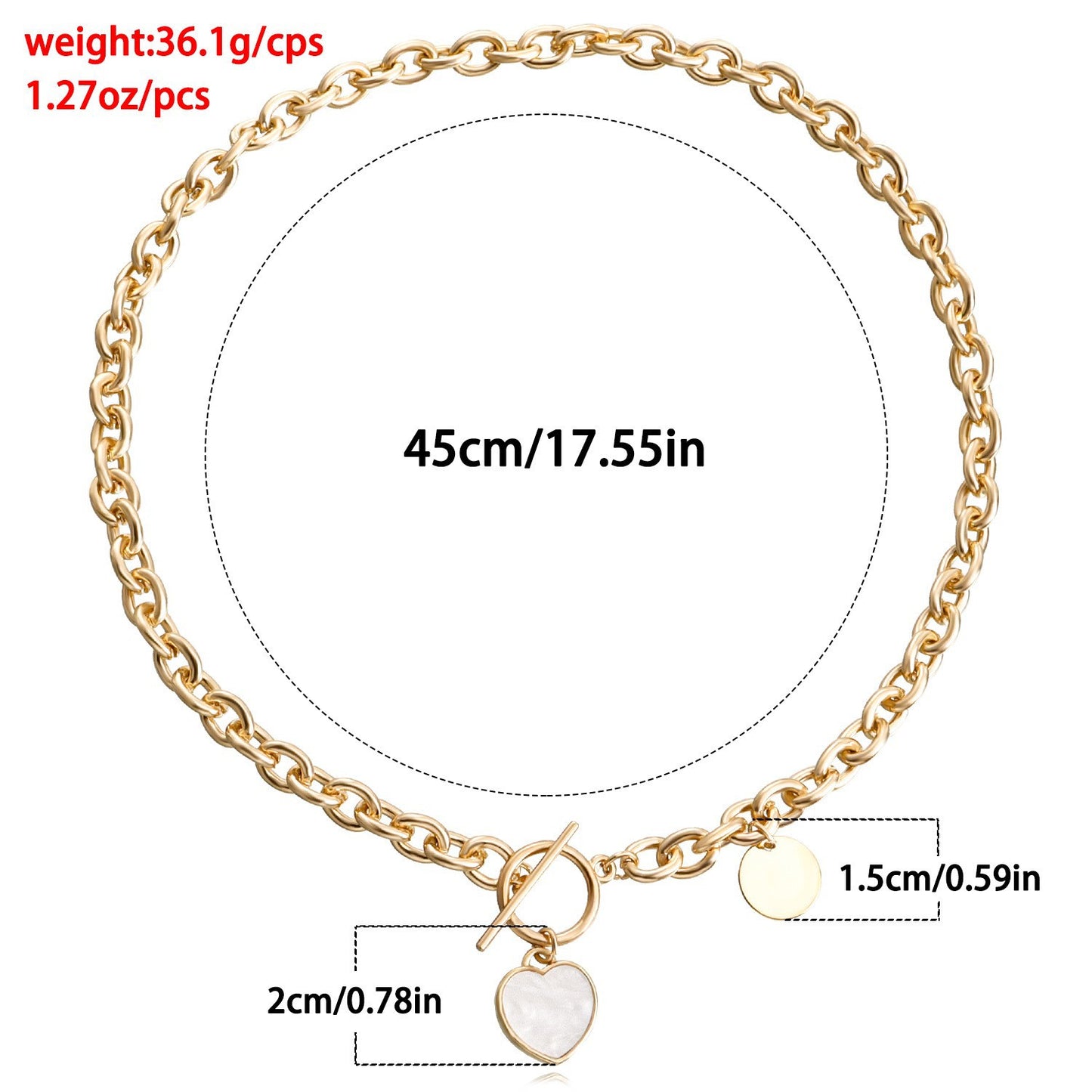 Minimalist Heart-Shaped Mother-of-Pearl Pendant Necklace for Women Alloy Chain with Plating Finish Clavicle Chain