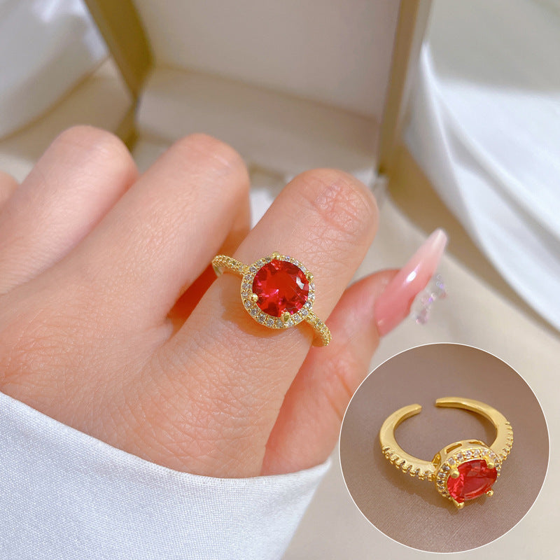 Geometric Rhinestone Ring for Women Plated Brass Minimalist Open Band