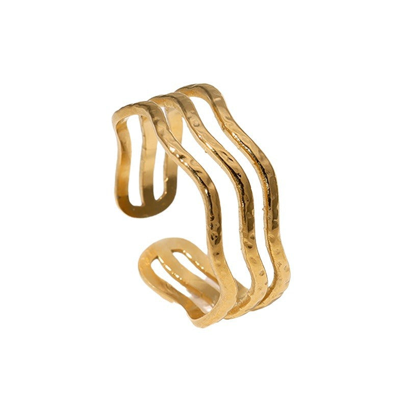 Minimalist 18K Gold Plated Geometric Stainless Steel Open Ring for Women