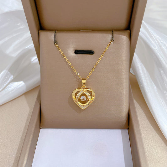 Collar con colgante de circonia en forma de corazón de acero de titanio de lujo para mujer con delicada cadena para clavícula diseño geométrico
