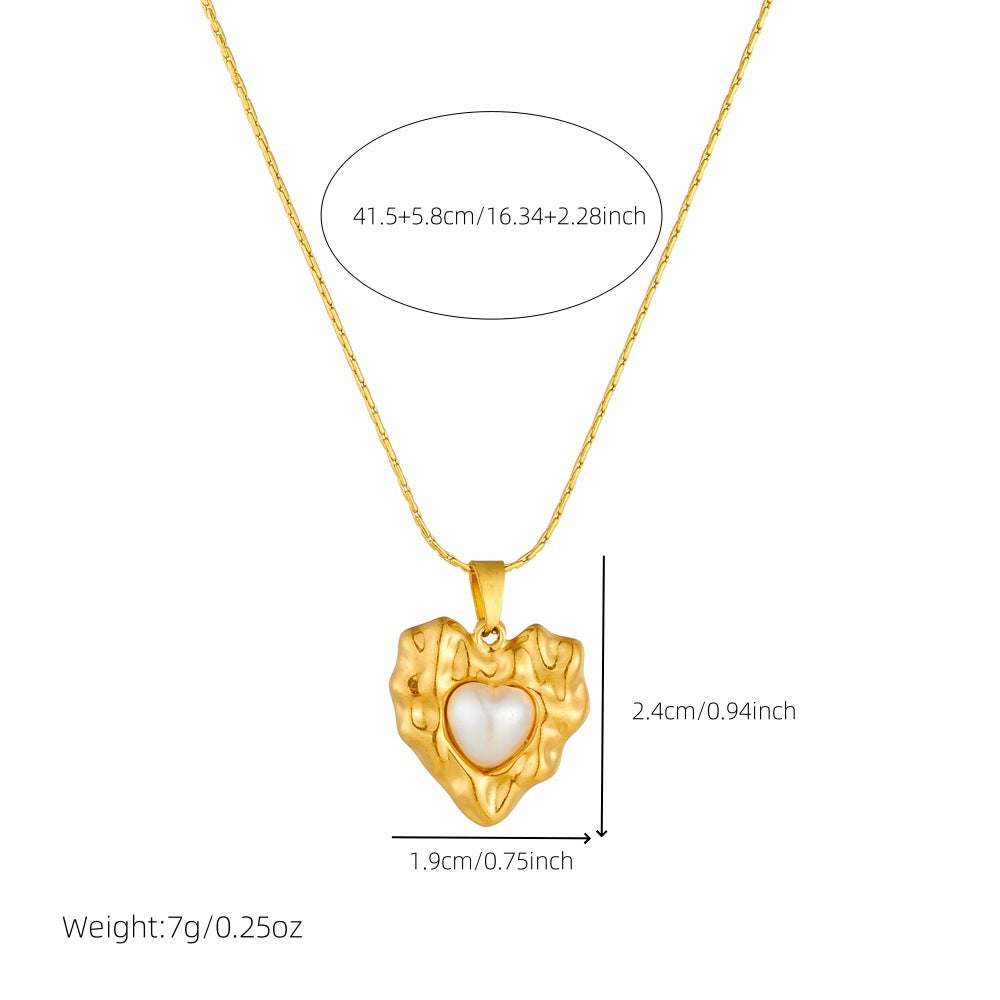 Vintage Business Irregular Heart Teardrop Plated Stainless Steel Pearl Pendant Necklace for Women